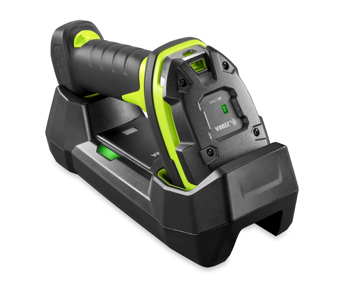 Zebra LI3678 Black/Industrial Green Extended Range 1D Handheld Rugged Barcode Scanner Kit – Scanner, Shielded USB Cable, Cradle, Power Supply & DC Cab